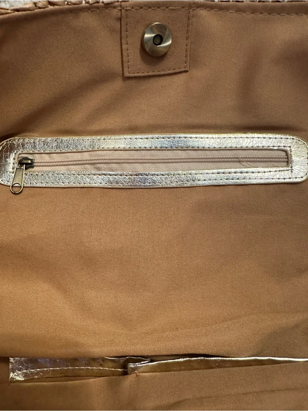 Woven Straw Tote Bag with Metallic Gold Handles - Natural - Picture 7 of 8